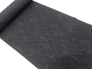 アンティーク　変わり斜め格子に花模様織り出し　コート地反物